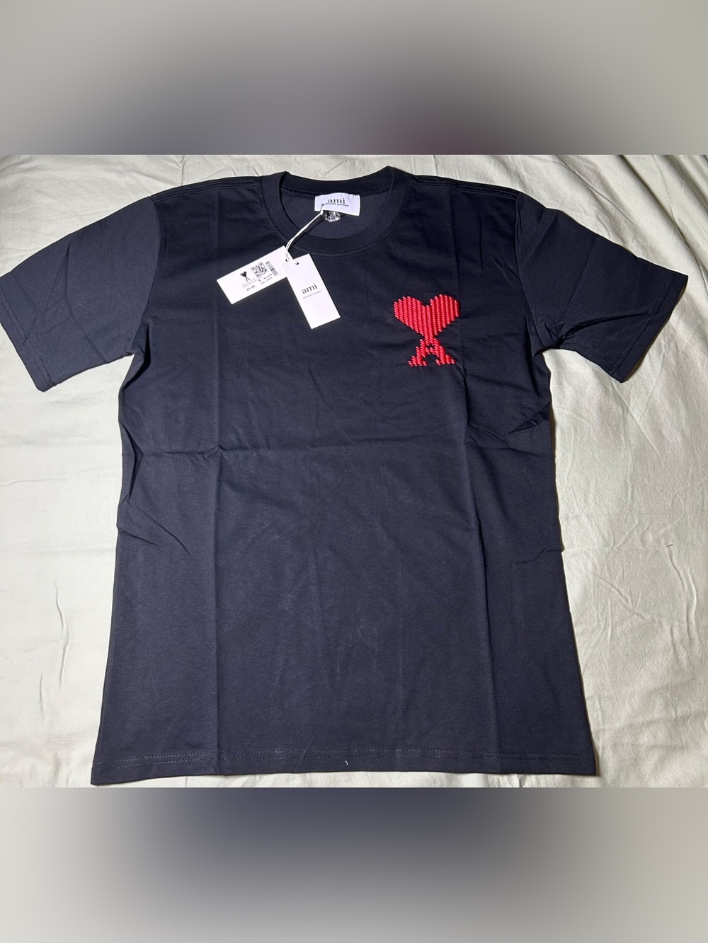 Ami Black Tee with Red Heart 'A' Patch